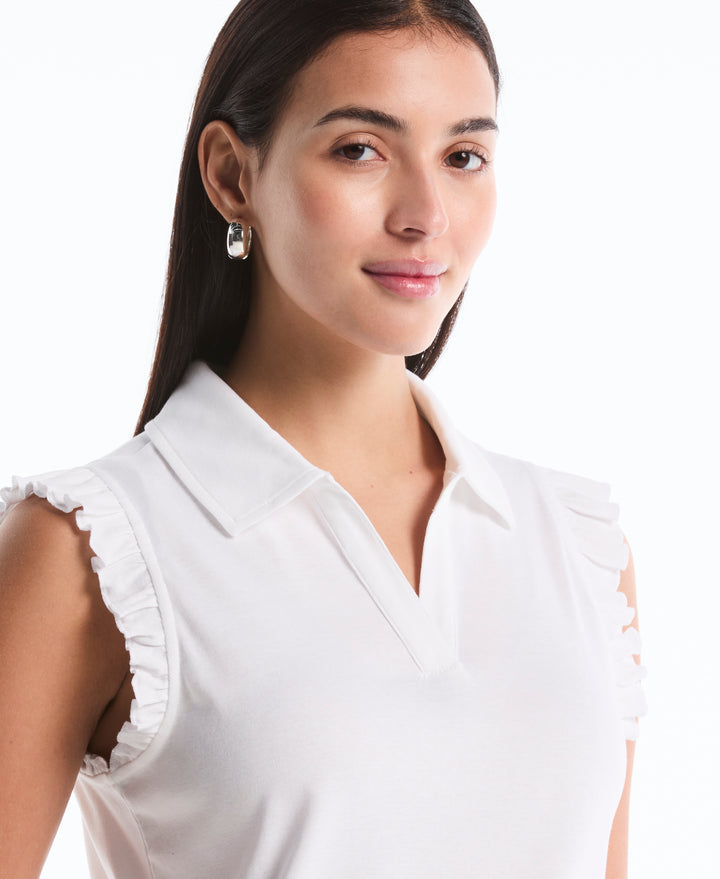 Petite Ruffle Polo (White) 