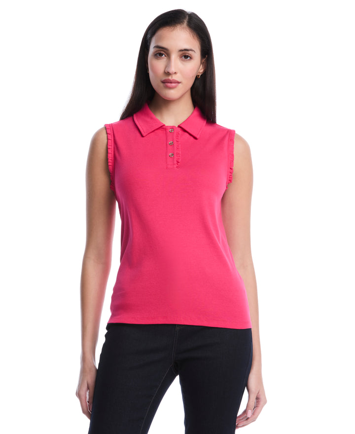 Petite Ruffle Trim Polo (Raspberry) 