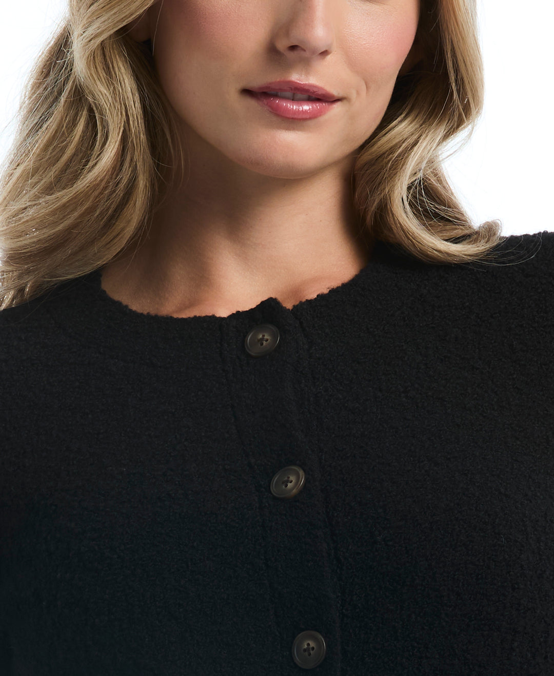Teddy Boucle Patch Pocket Cardigan (Black) 