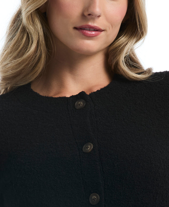 Teddy Boucle Patch Pocket Cardigan (Black) 