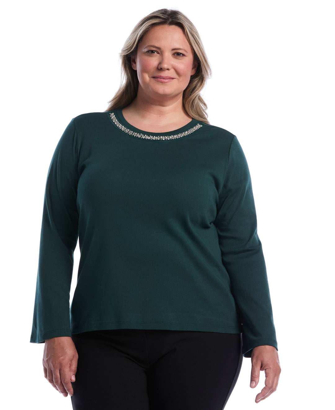 Plus Size Embellished Neckline Top (Ponderosa Pine) 