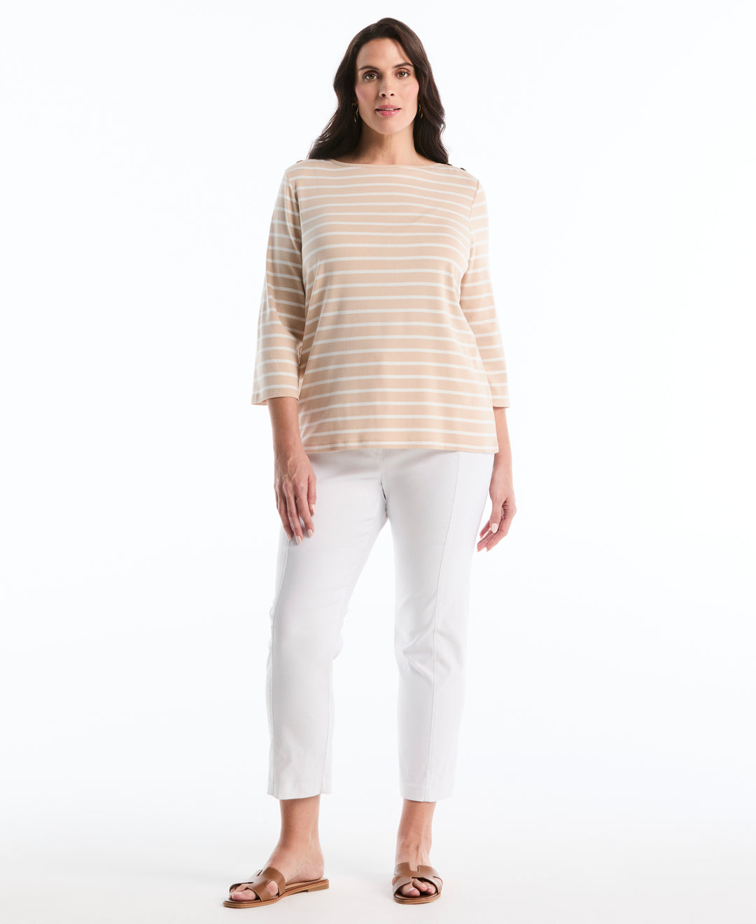 Plus Size Stripe Button Detail Top (Moonlight) 