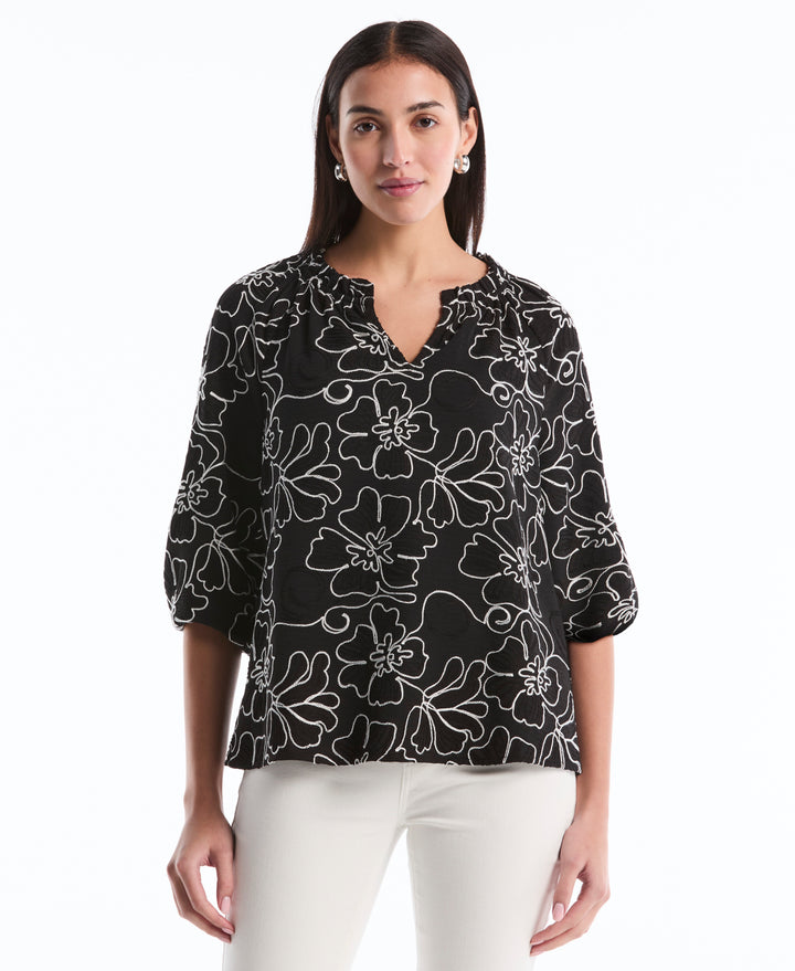 Floral Embroidered Blouse (Black) 