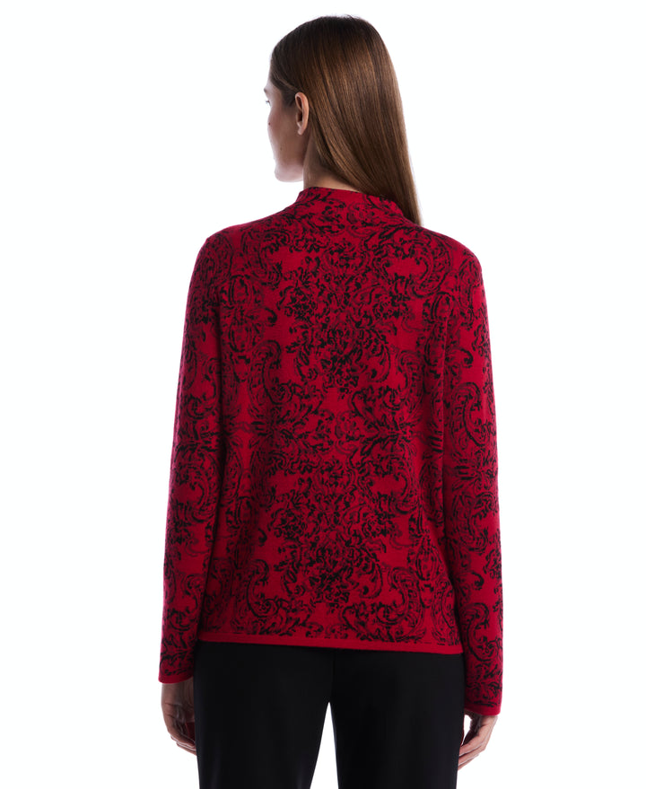 Floral Paisley Print Mock Neck Sweater (Jester Red) 