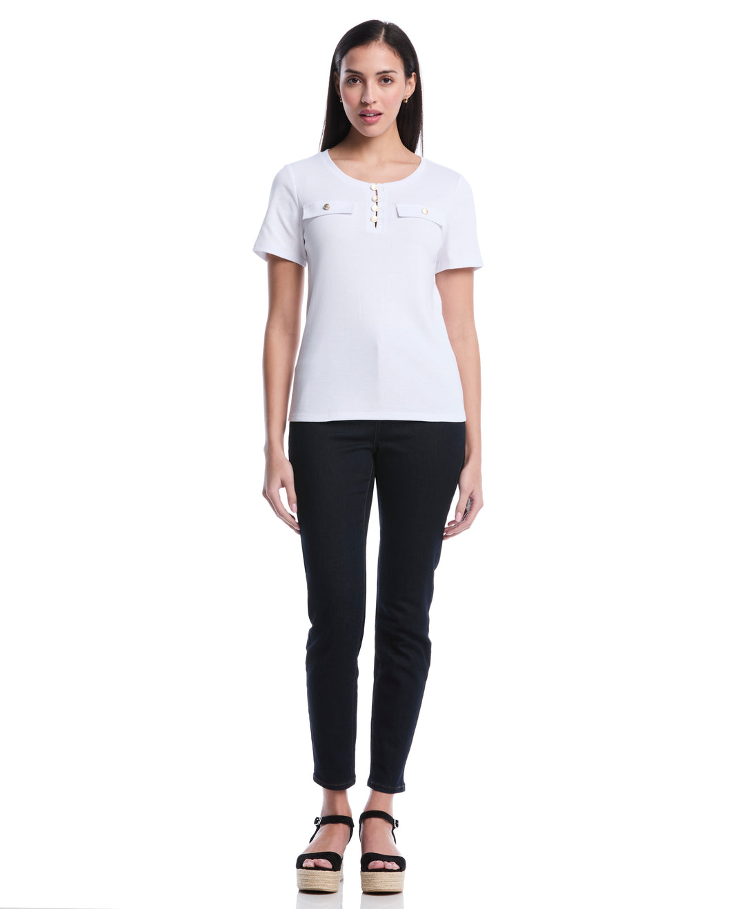 Petite Welt Pocket Button Detail Top (White) 