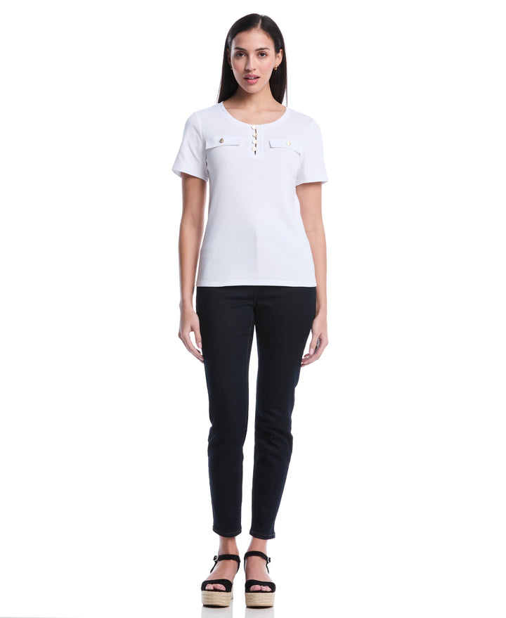 Petite Welt Pocket Button Detail Top (White) 