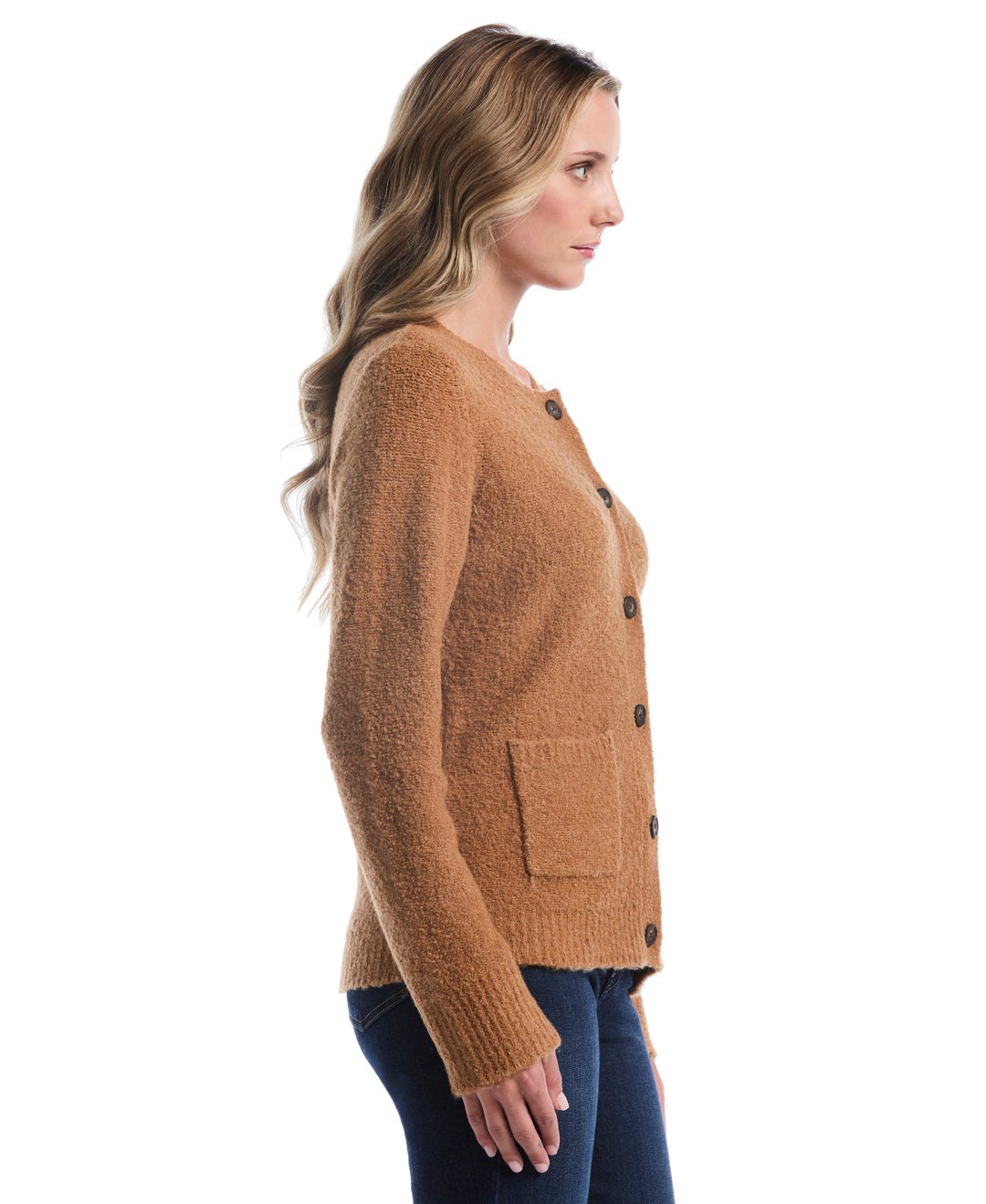 Teddy Boucle Patch Pocket Cardigan (Tobacco Brown) 