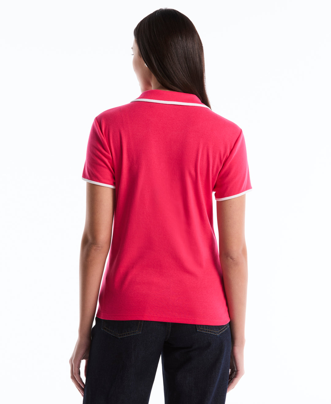 Contrast Trim Johnny Collar Polo (Raspberry) 