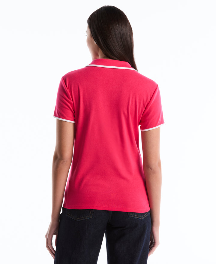Contrast Trim Johnny Collar Polo (Raspberry) 