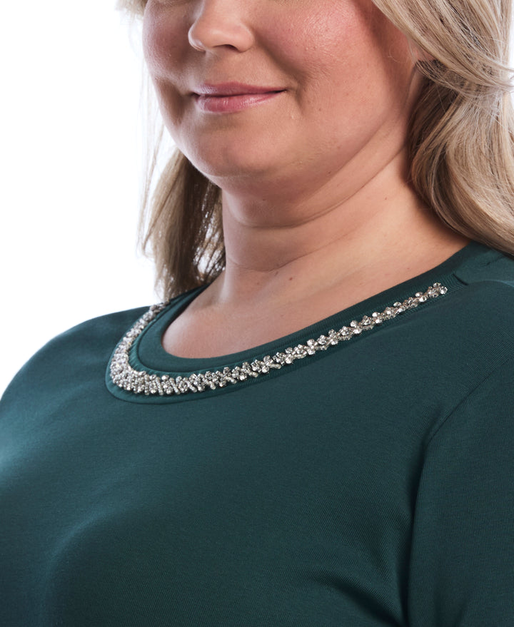 Plus Size Embellished Neckline Top (Ponderosa Pine) 