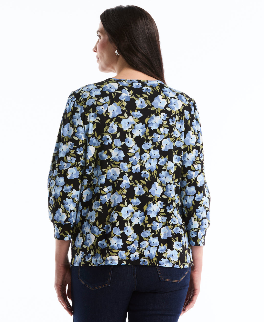 Plus Size Floral Print Shirred Top (Black) 