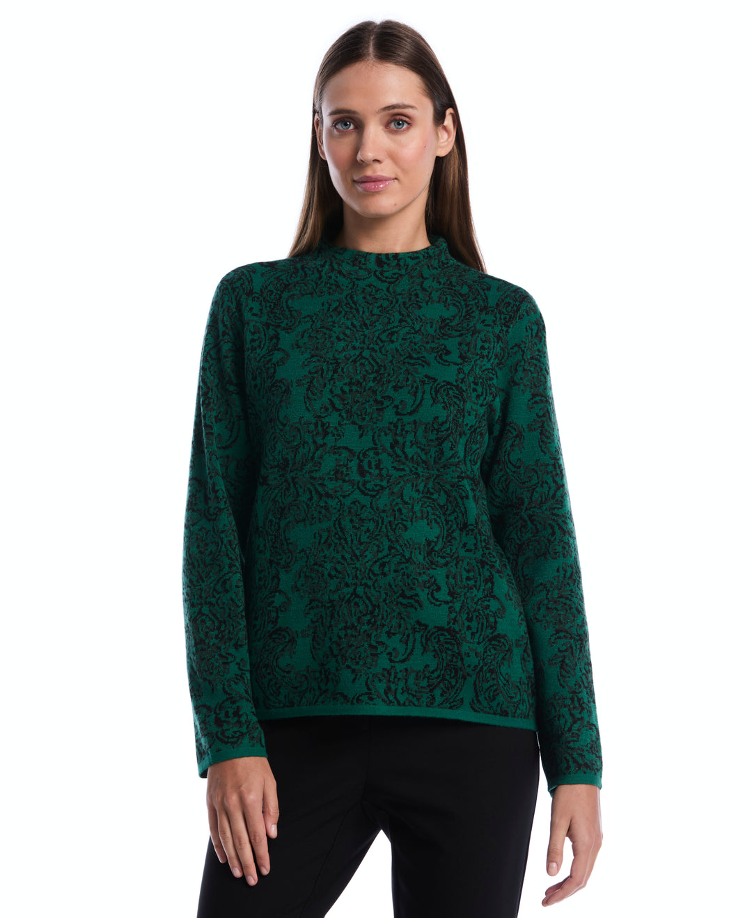 Floral Paisley Print Mock Neck Sweater (Ultramarine Green) 