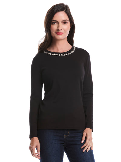 Embellished Neck Top (Black) 