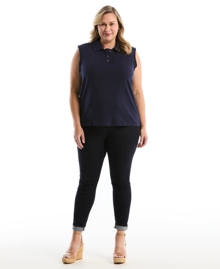 Plus Size Ruffle Trim Polo (Peacoat) 