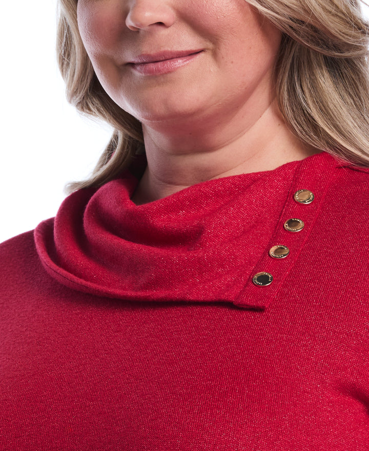 Plus Size Cowl Neck Lurex Top (Jester Red) 