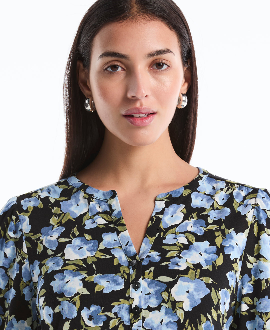 Floral Print Shirred Top (Black) 