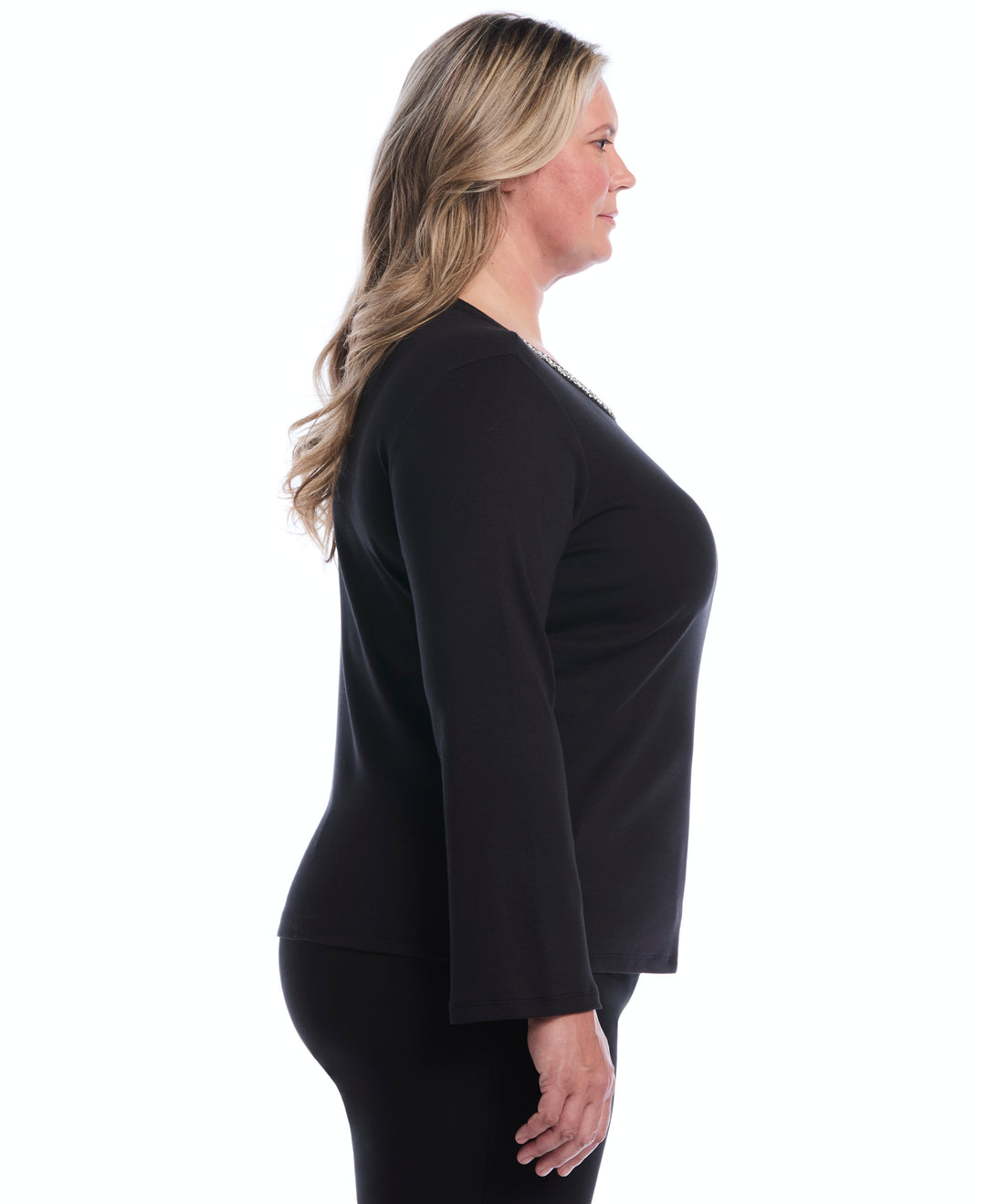 Plus Size Embellished Neckline Top (Black) 