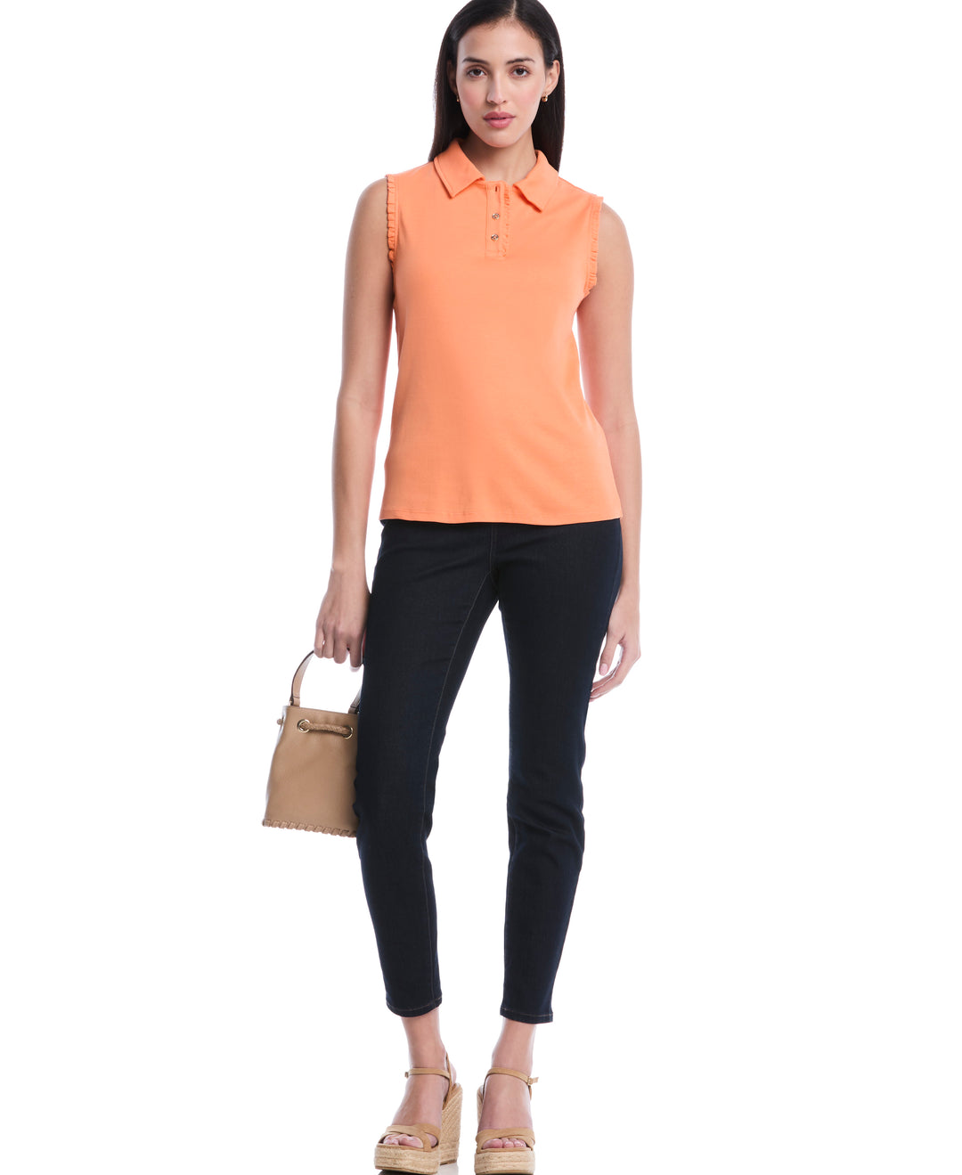 Petite Ruffle Trim Polo (Nectarine) 
