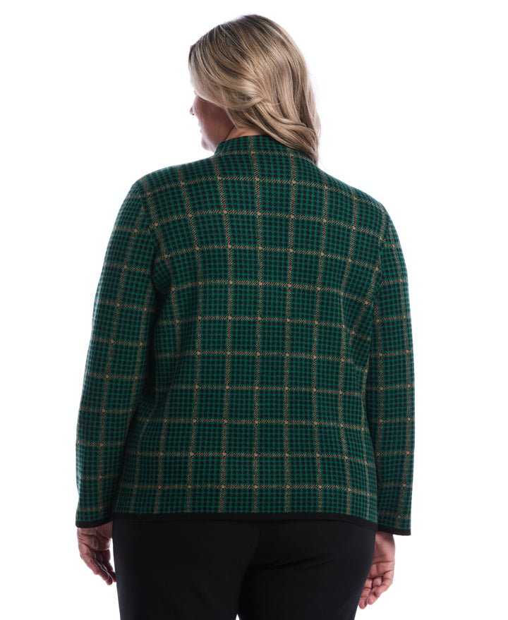 Plus Size Plaid Print Mock Neck Sweater (Ultramarine Green) 
