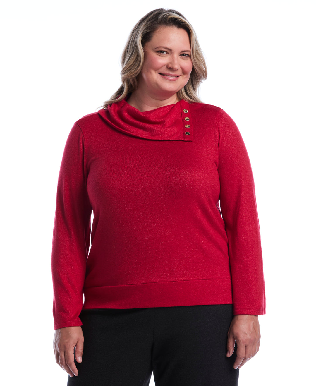 Plus Size Cowl Neck Lurex Top (Jester Red) 