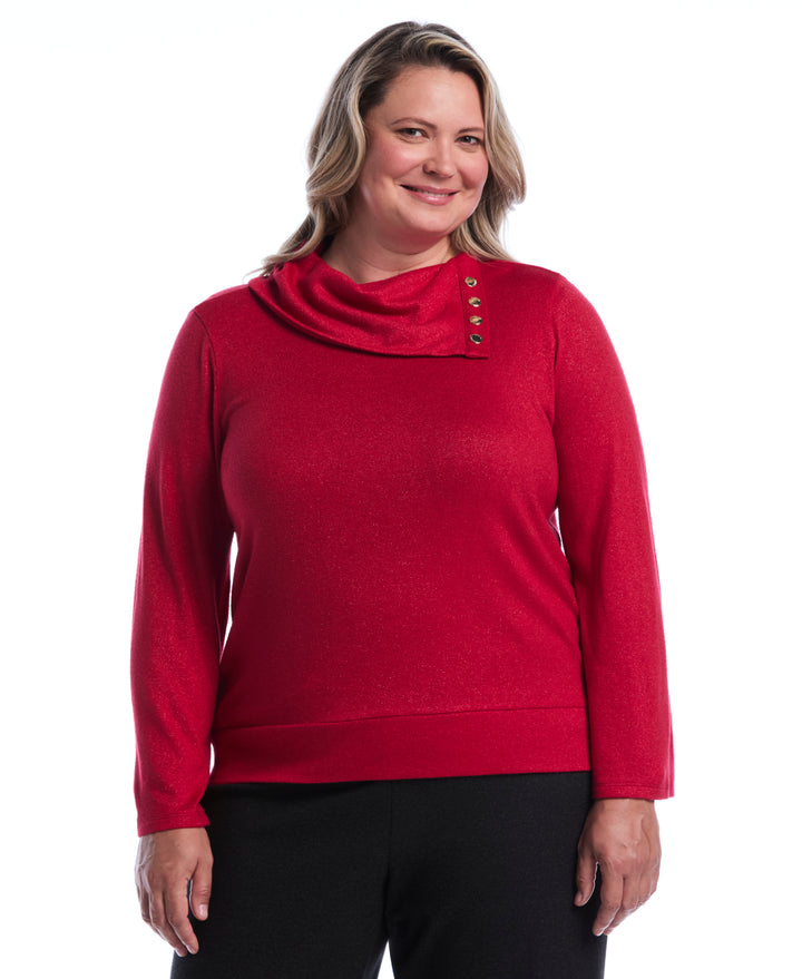Plus Size Cowl Neck Lurex Top (Jester Red) 