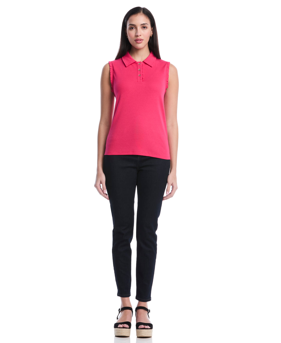 Petite Ruffle Trim Polo (Raspberry) 