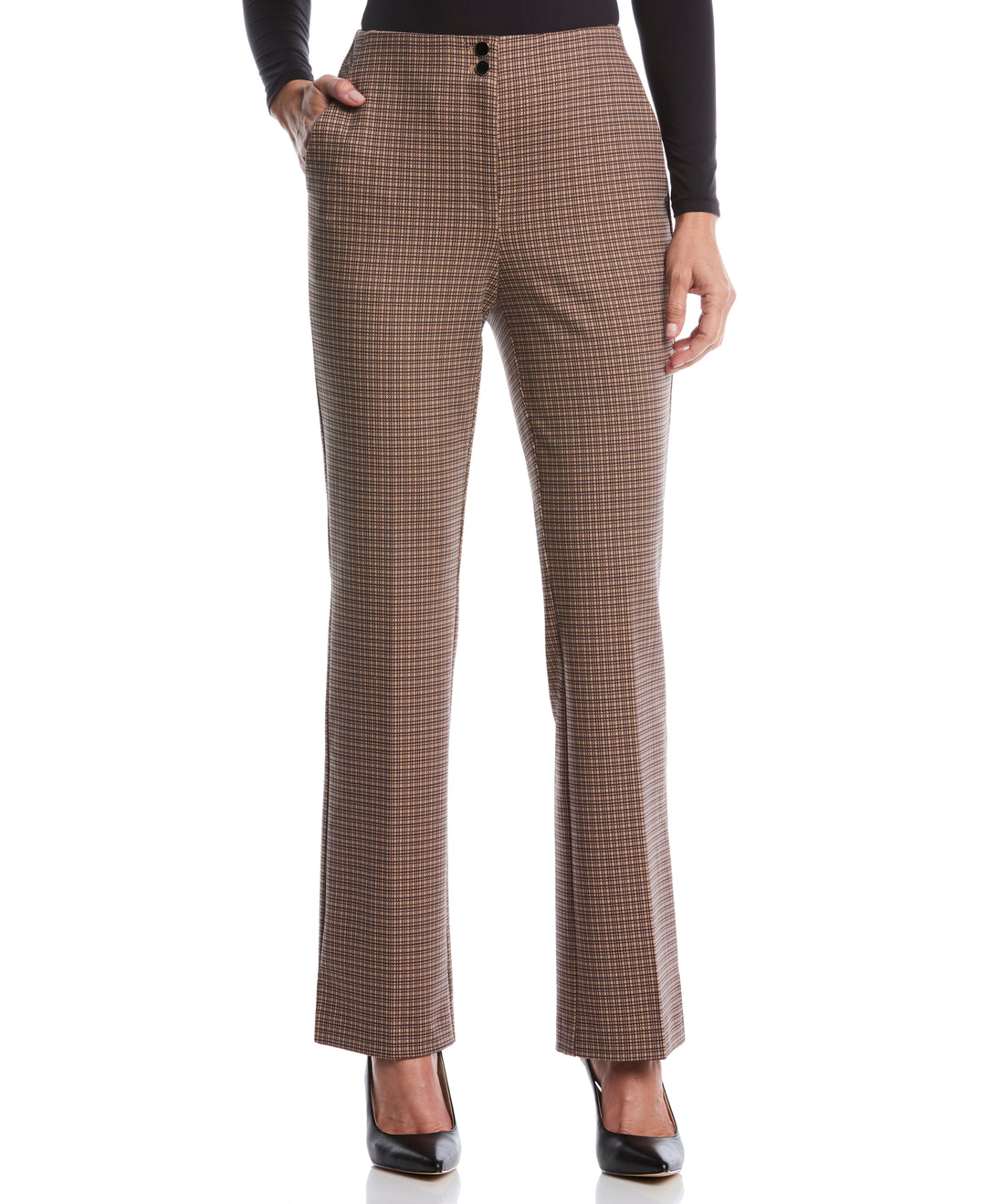 Plaid Print Ponte Bootcut Pant (Irish Cream) 