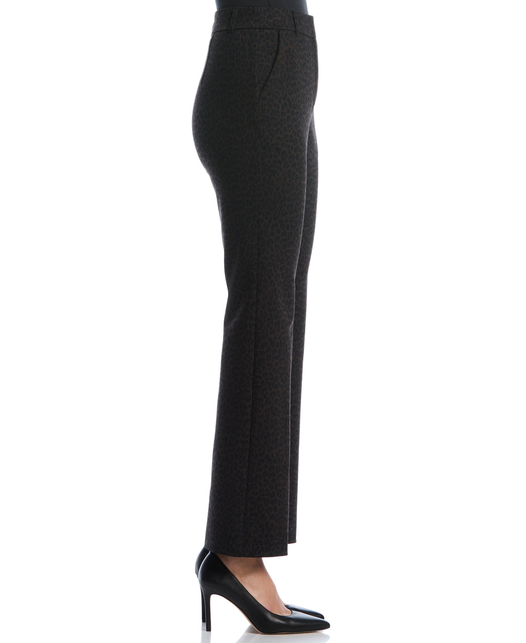 Animal Print Fly Front Bootcut Pant (Black) 