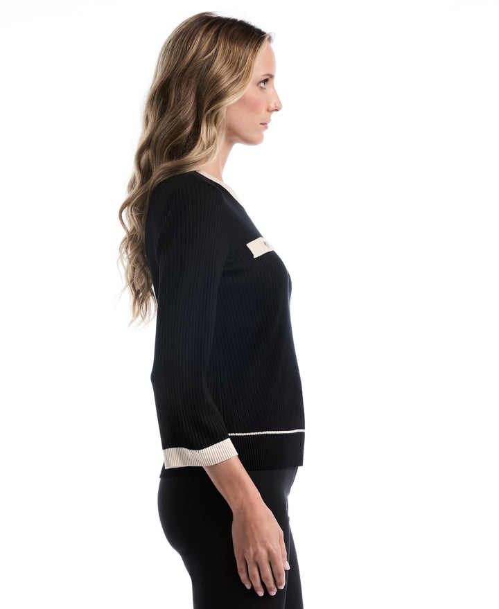Petite Contrast Trim Sweater (Black) 