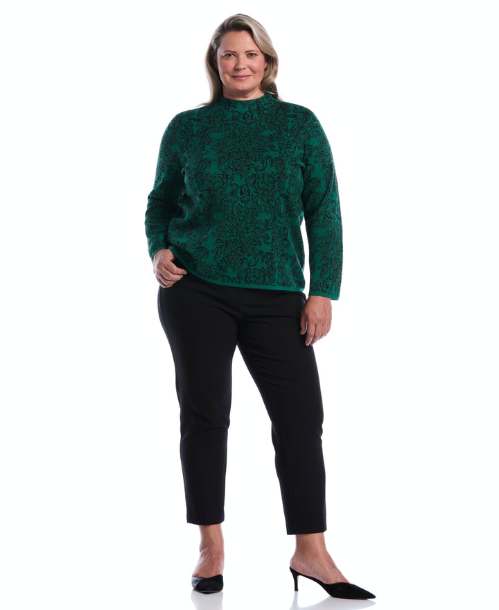 Plus Size Floral Paisley Print Mock Neck Sweater (Ultramarine Green) 