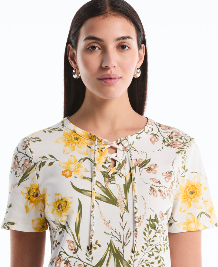 Garden Print Lace-Up Top (Star White) 