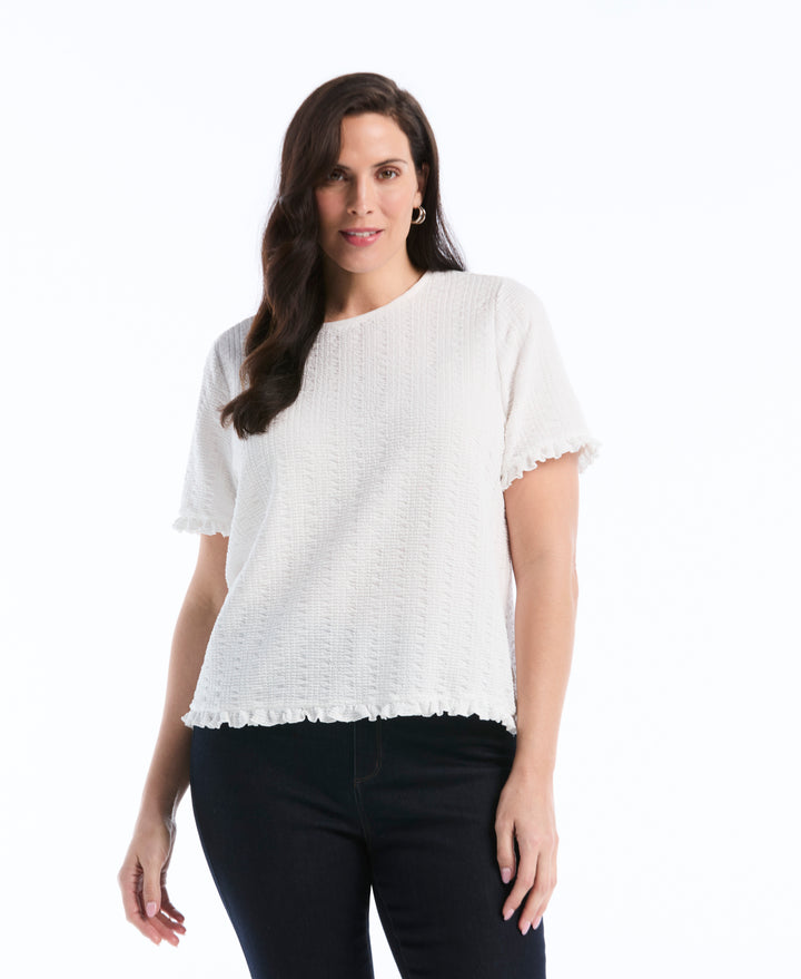 Plus Size Puckered Ruffle Sleeve Top (Star White) 