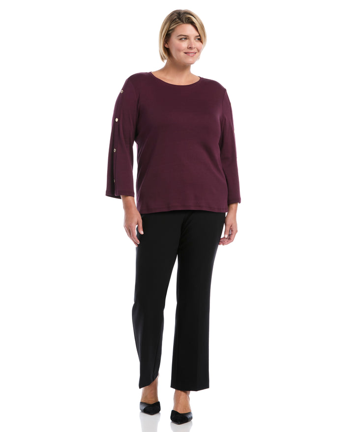 Plus Size Stud Trim Wide Sleeve Top (Winetasting) 