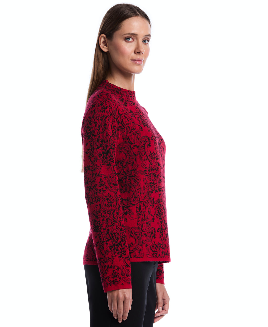 Floral Paisley Print Mock Neck Sweater (Jester Red) 