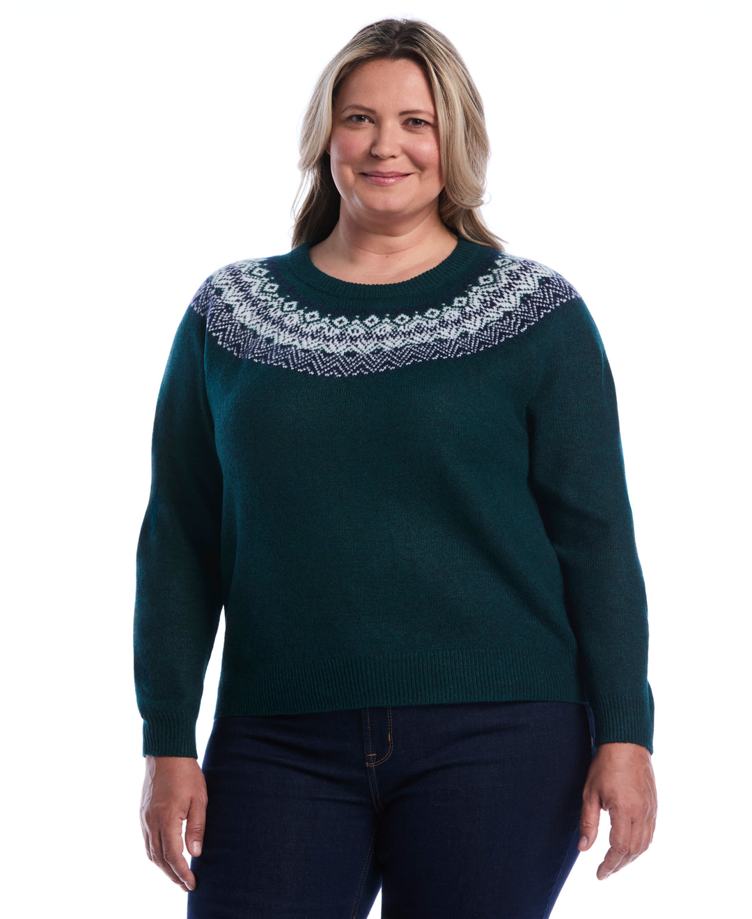 Plus Size Fair Isle Crew Neck Sweater (Ponderosa Pine) 