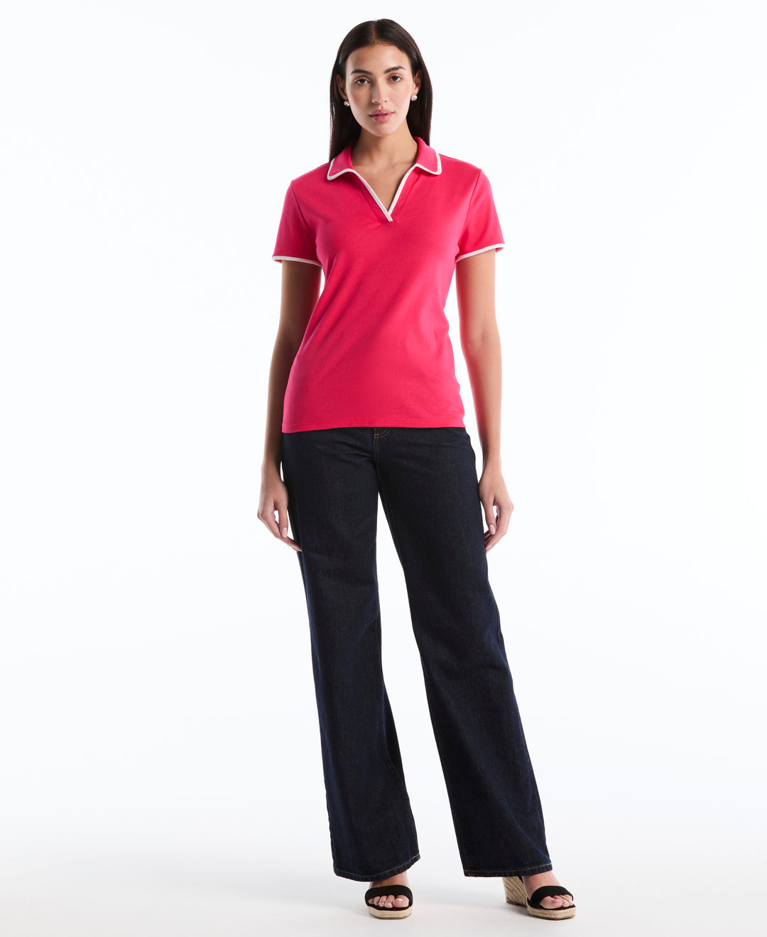 Contrast Trim Johnny Collar Polo (Raspberry) 
