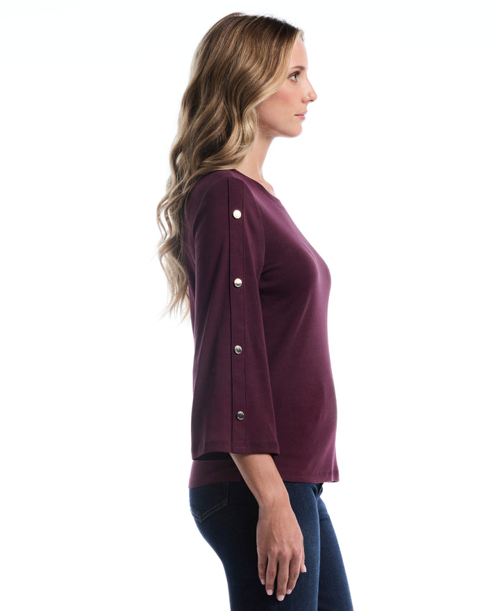 Stud Trim Wide Sleeve Top (Winetasting) 