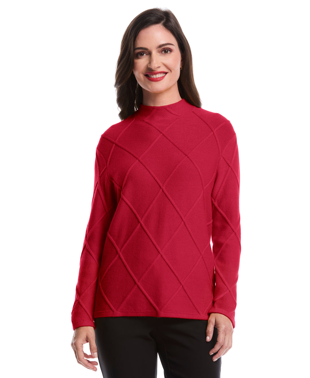 Petite Diamond Stitch Mock Neck Sweater (Rio Red) 