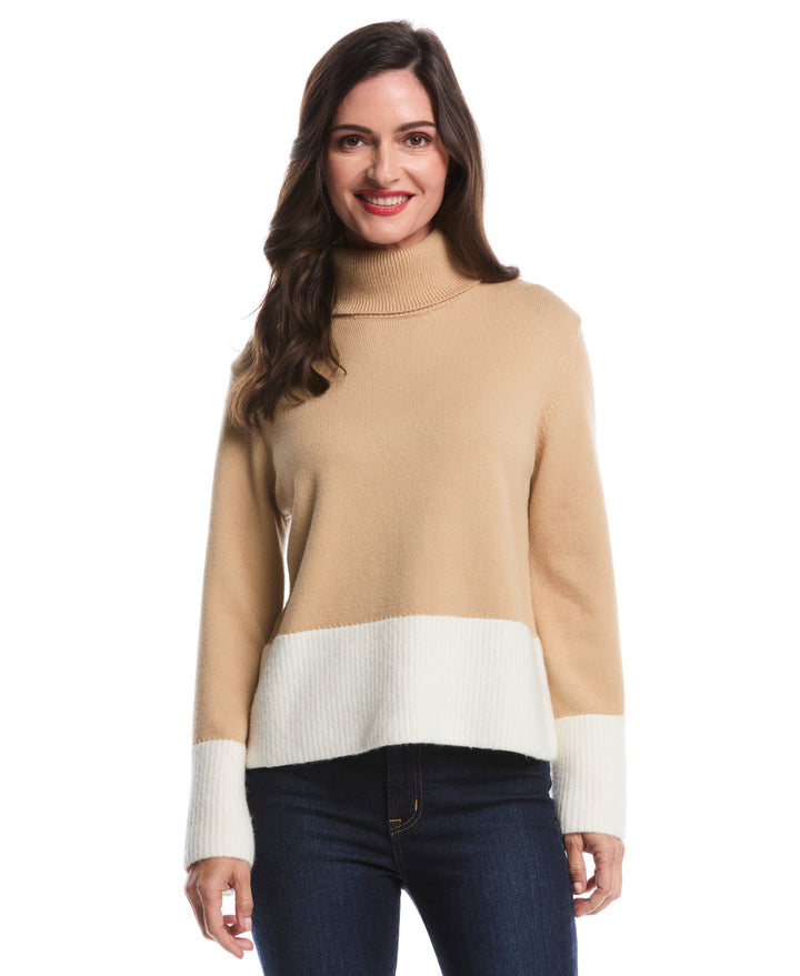 Color Block Trim Turtleneck Sweater (Irish Cream) 