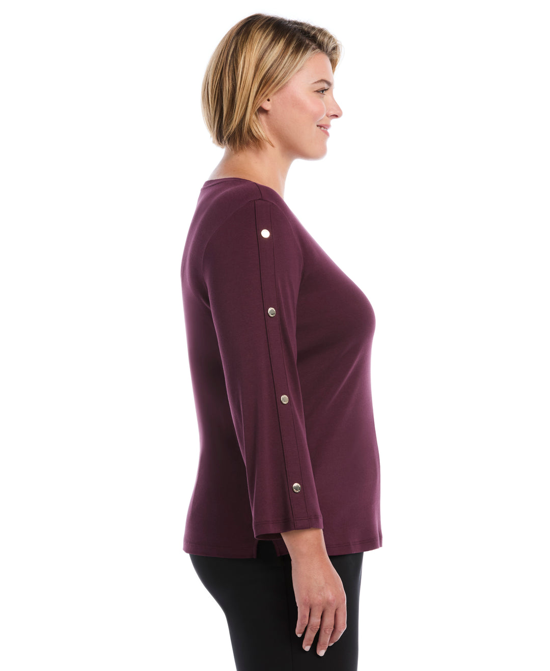 Plus Size Stud Trim Wide Sleeve Top (Winetasting) 