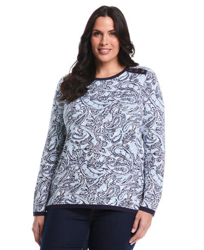 Plus Size Paisley Print Rivet Detail Sweater (Blue Bell) 
