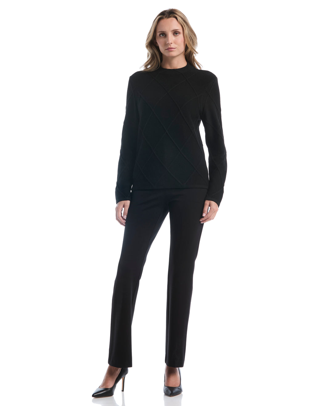 Diamond Stitch Mock Neck Sweater (Black) 