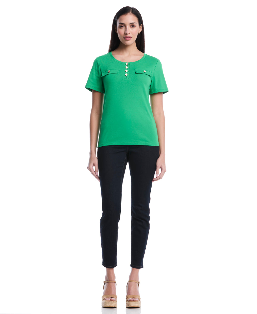 Petite Welt Pocket Button Detail Top (Fern Green) 