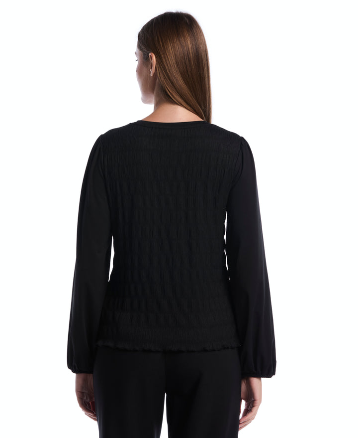 Petite Puff Sleeve Crew Neck Top (Black) 