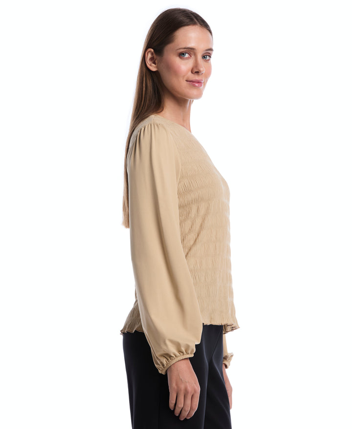 Petite Puff Sleeve Crew Neck Top (Oatmeal) 
