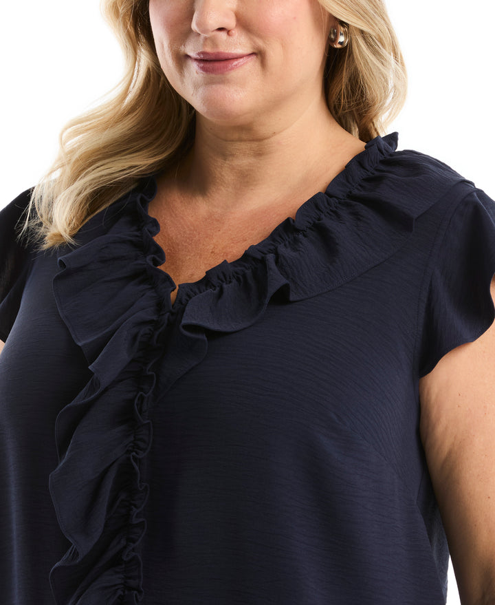Plus Size Ruffle Blouse (Peacoat) 