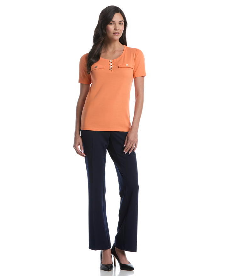 Petite Welt Pocket Button Detail Top (Nectarine) 