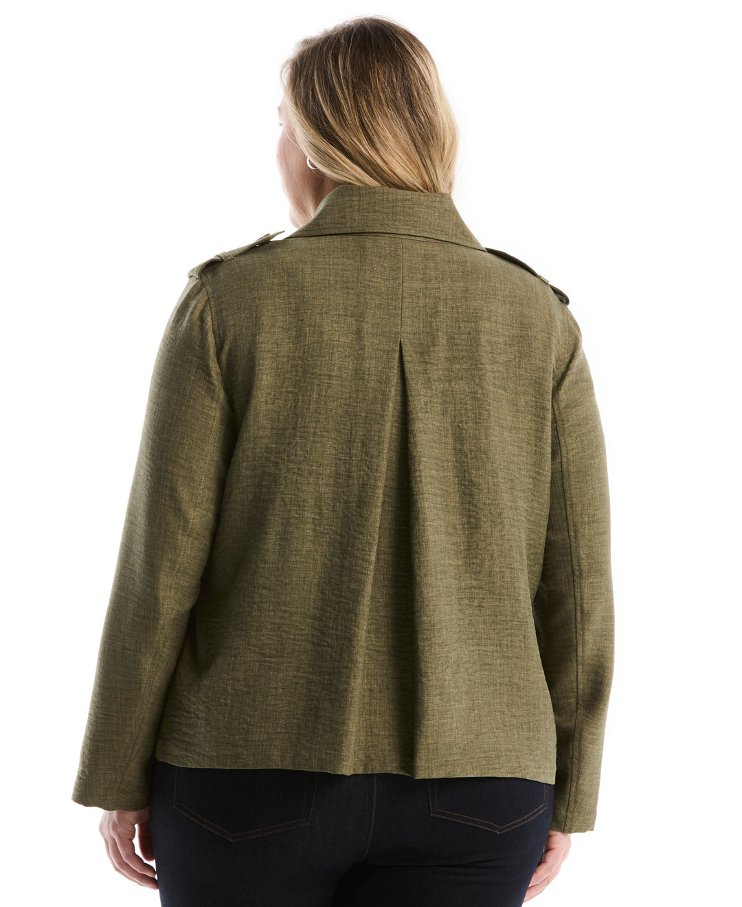 Plus Size Washer Crepe Cropped Trench Coat (Loden Green) 