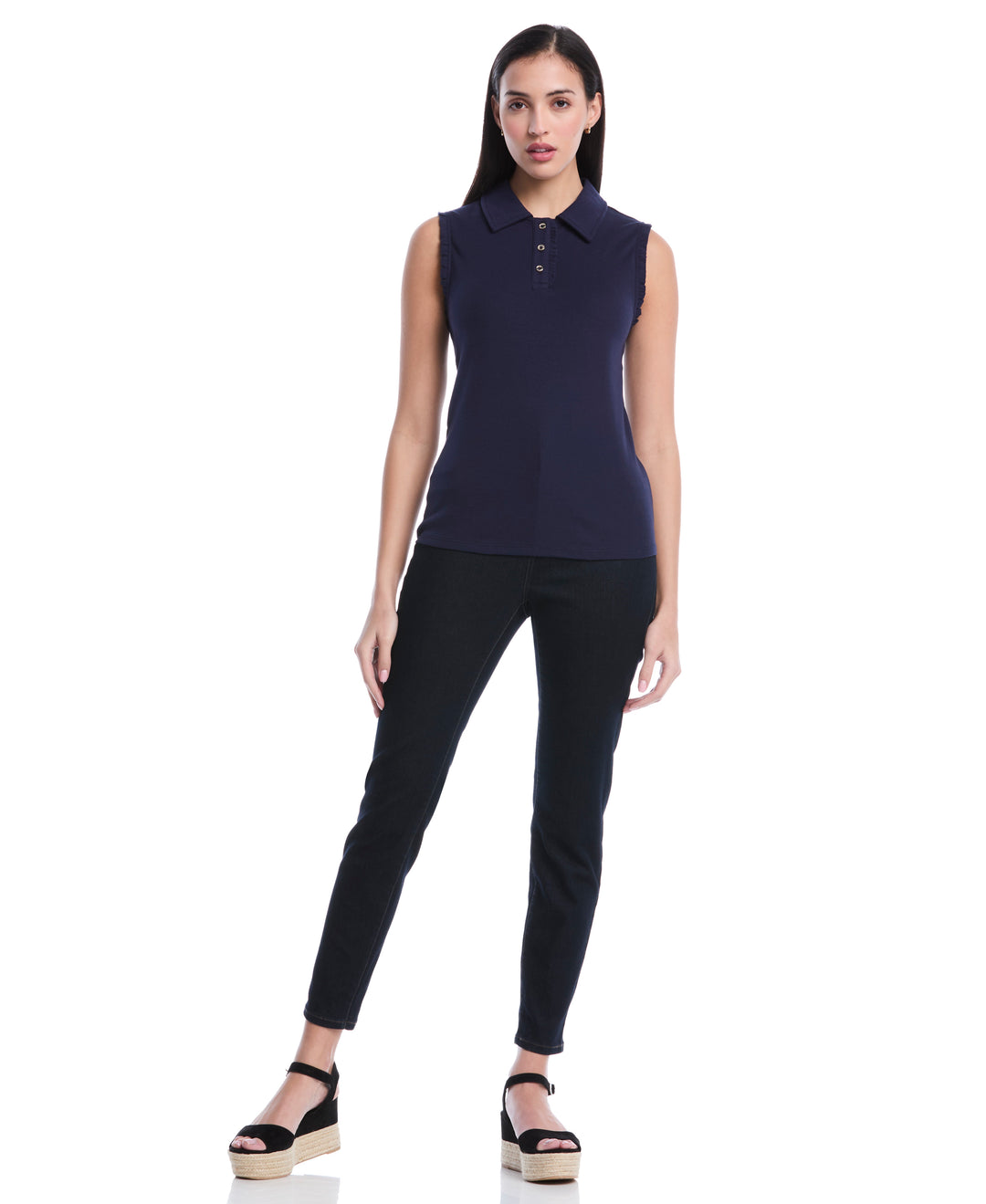Petite Ruffle Trim Polo (Peacoat) 