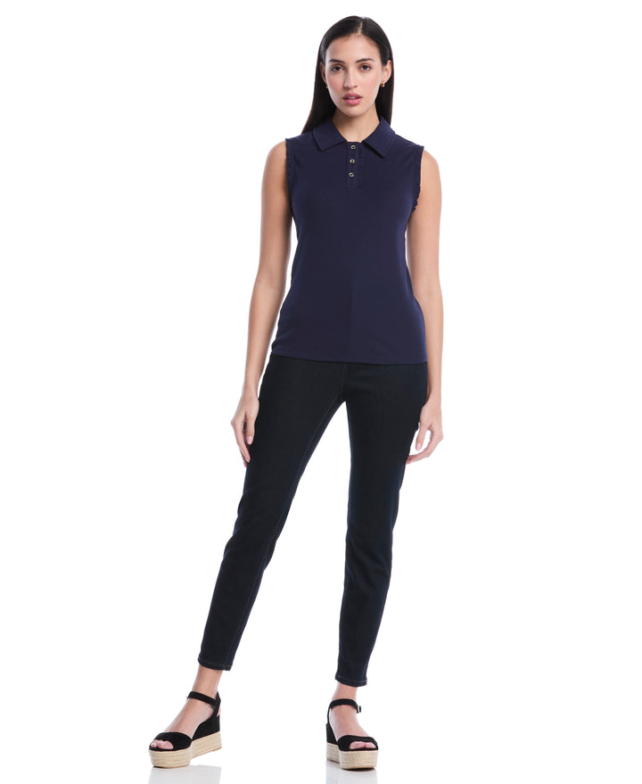 Petite Ruffle Trim Polo (Peacoat) 